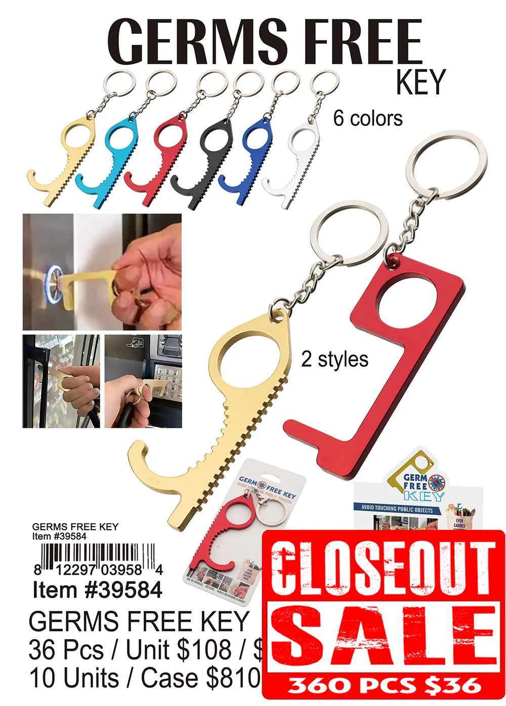 Germs Free Key - Closeout 360 Pcs.